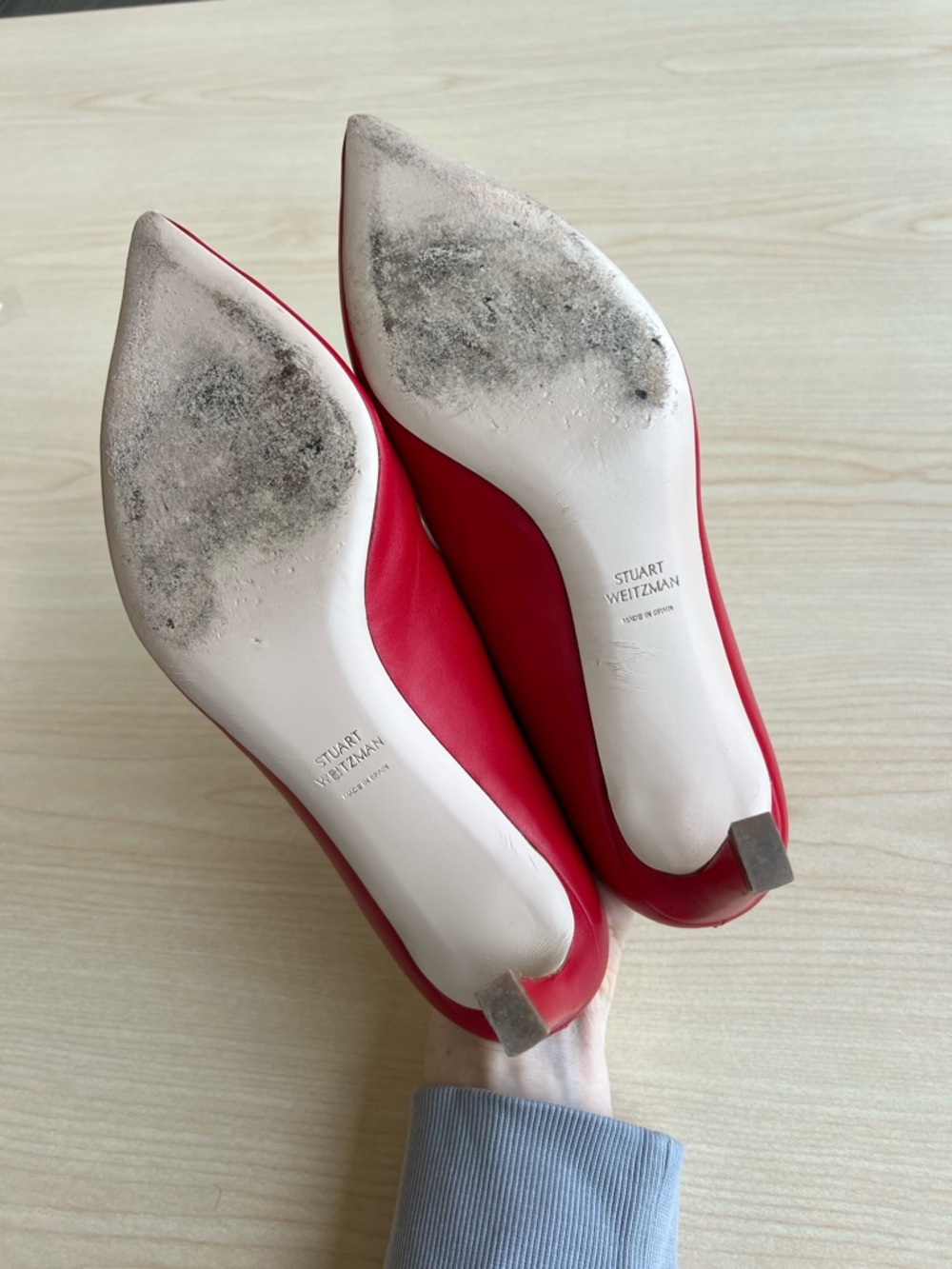 Stuart Weitzman mira red leather pointed toe slide on mules kitten heels 7.5 - Picture 7 of 16